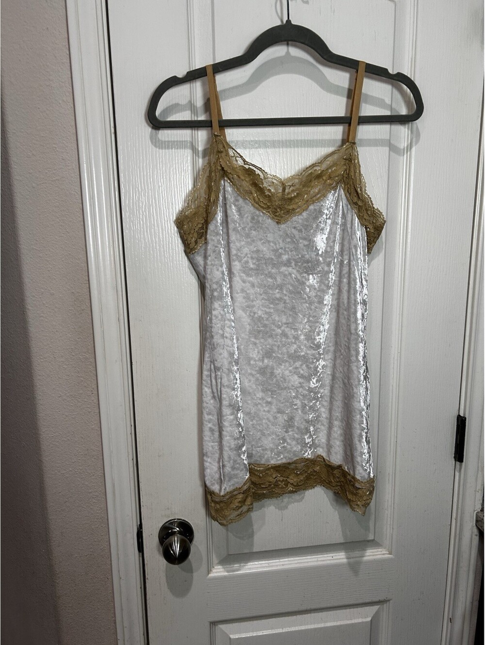 aratta silent journey Velvet Lace Camisole Tank White Tan Sz S Y2K Fairy